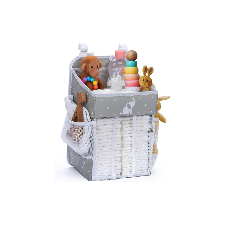 43 x 23 x 23 cm Grey Cradle Star Hanging Changing Table Organizer, Cot Organizer, Nursery Organizer, Hanging Storage Door, Baby Changing Organizer with Multiple Compartments - OneBag