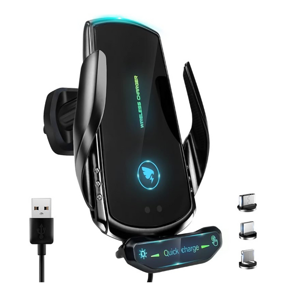 Black Wireless Car Charger, [Electromagnetic Sense] Qi 15W Fast in Car Wireless Charger Automatic Sensor Phone Holder Vent Mount Compatible with All Apple iPhone Android Smartphone