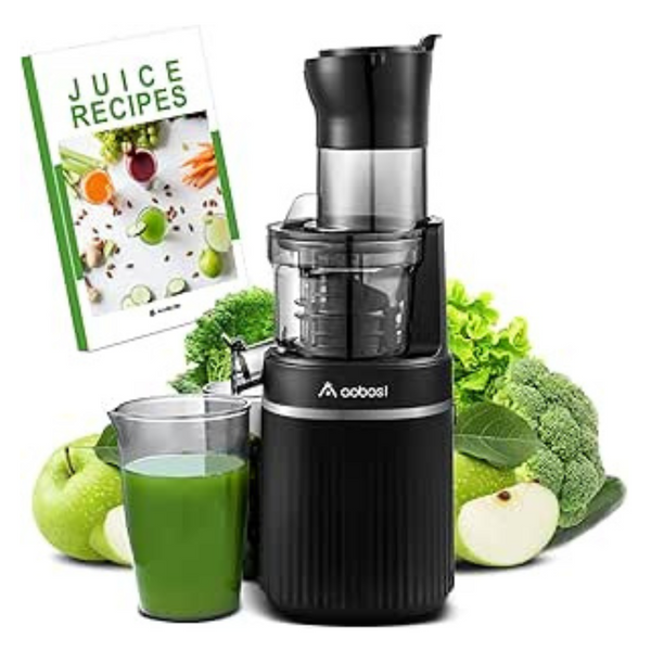 Juicer Machines, Aobosi Slow Masticating Juicer with 8CM Large Feed Chute, Cold Press Juicers for Whole Fruit and Vegetable with Two-layer Filter, Safety Lock, Matte Black