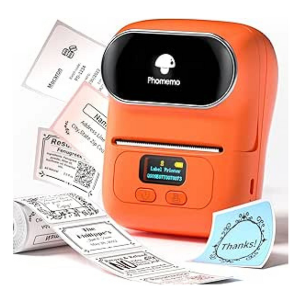 Phomemo M110 Bluetooth Label Printer, Wireless Thermal Label Maker Machine for Clothing, Jewelry, Retail, Home, Portable Barcode labeling machine Compatible with Android & iOS Phone,orange