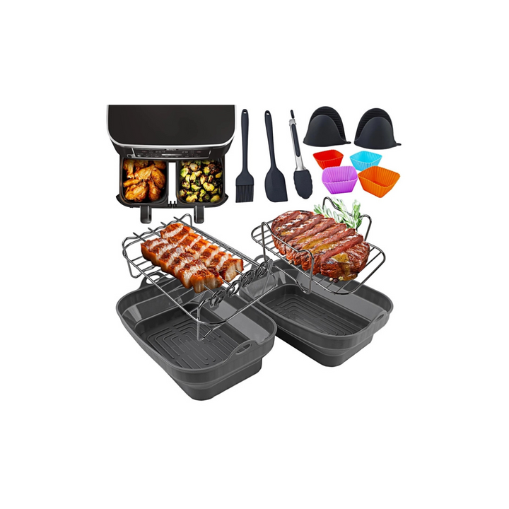 13 Pcs Grey Set Upgraded Silicone Air Fryer Liners, Silicone Air Fryer Accessories for Ninja Dual AF300UK AF400UK AF500UK AF451UK Tower T17088 - OneBag