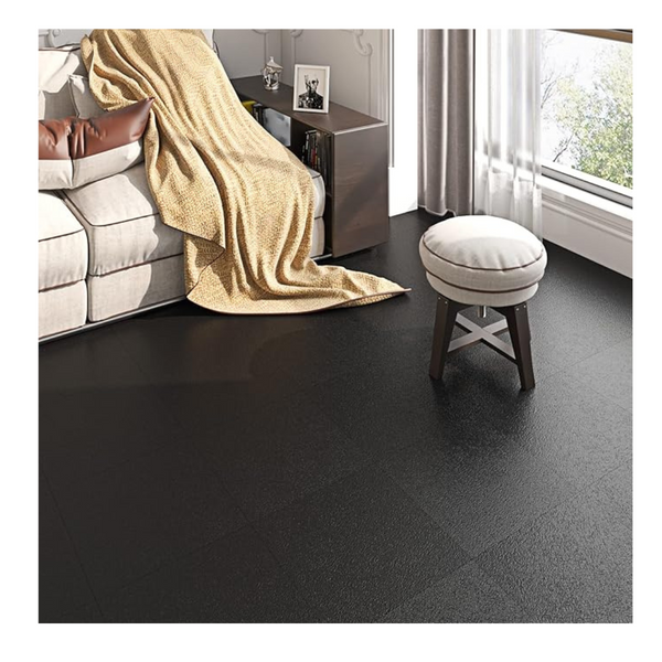 FunStick 30 Sheets Peel and Stick Floor Tile Black Vinyl Flooring Waterproof Laminate 30x30cm Tiles on Bathroom Kitchen Bedroom Baset Linoleum, Box of 30