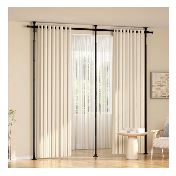 Kokorona Room Divider Curtain Rod, Double Vertical Tension Rods, No Drilling Curtain Rods for Room Separation, 0.7-2.9m (W) 1.2-3m (H) Adjustable Floor to Ceiling Freestanding Curtain Rods Damage Free