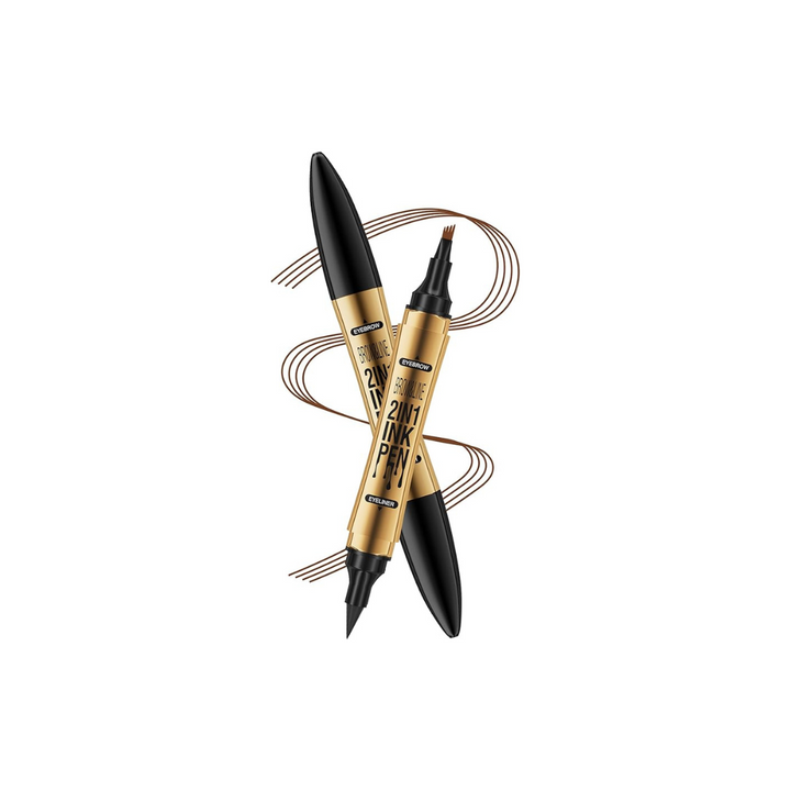 Incisite Eyebrow Pen, 2-in-1 Liquid Eyeliner and Eyebrow Pen, Dual-Ended Brow Pencil, Waterproof Long Lasting Brow Pen for Effortless Natural Brows(Dark Brown + Eyeliner Black) - OneBag