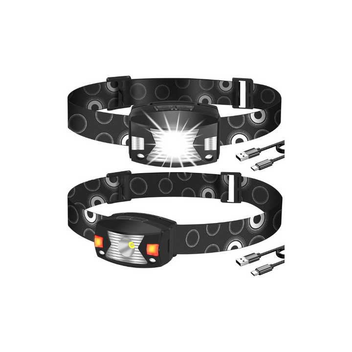 2 Pcs BORUiT G7 Rechargeable Head Torch with Red Light, Super Bright 350LM Waterproof USB Headlamp, 5 Modes Led Motion Sensor Headtorch - OneBag