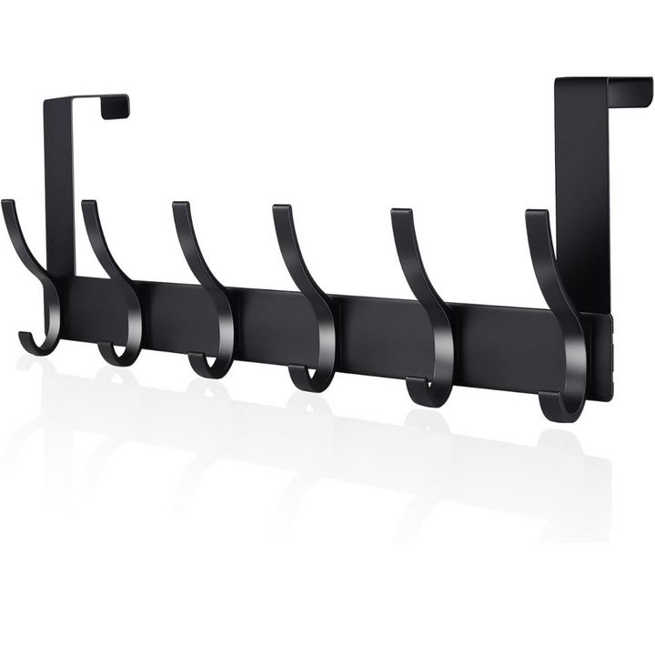 Black, White 6 Hooks Over Door Hanger, for Hanging Coat, Towel, Bag, Clothes Bearing Weight 20kg - OneBag