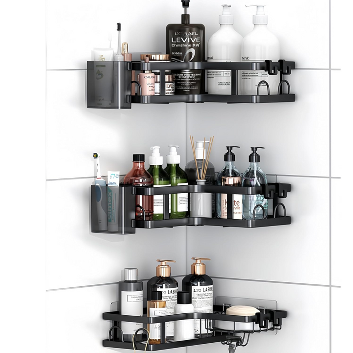 3 Pcs Black Corner Shower Caddy, Rustproof No Drilling Stainless Steel Corner Organizer Shelves for Bathroom - OneBag
