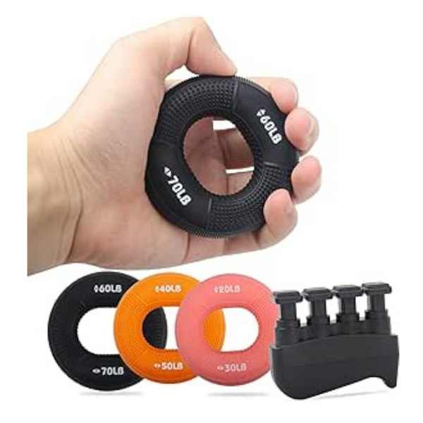 4 Pcs Hand Grip Strengthener Kit, Adjustable Resistance Finger Exerciser, Forearm Gripper - Set of 6 Lever Resistance Grip Ring & Stress Relief Grip for Athletes, Rock Climbing, Guitar and More