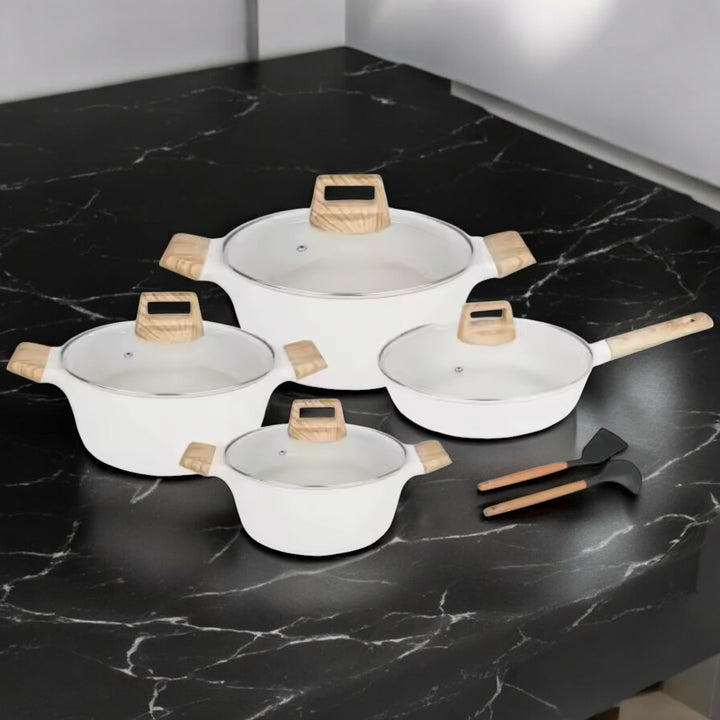 10 Pcs Nonstick Cookware Ceramic Pan with Soft Touch Handle Die Cast Kitchenware - OneBag