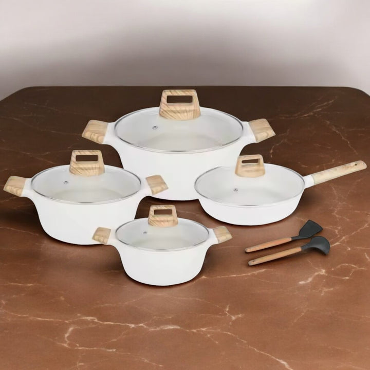 10 Pcs Nonstick Cookware Ceramic Pan with Soft Touch Handle Die Cast Kitchenware - OneBag