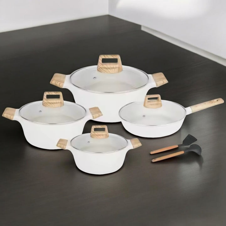 10 Pcs Nonstick Cookware Ceramic Pan with Soft Touch Handle Die Cast Kitchenware - OneBag