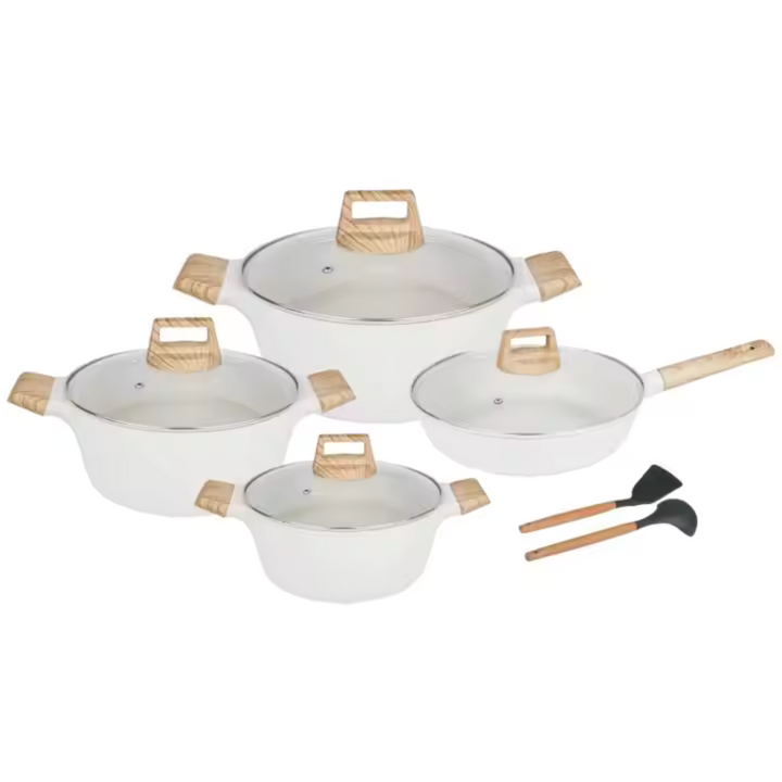 10 Pcs Nonstick Cookware Ceramic Pan with Soft Touch Handle Die Cast Kitchenware - OneBag