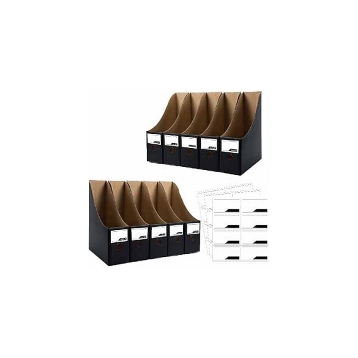 6 Pcs Magazine File Holder, Cardboard Magazine Holder, Desk File Organizer, Book and Paper Holder with Label Stickers - OneBag