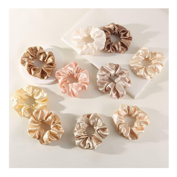 12pcs/Set Soft Elastic Silk Scrunchies, Hair Loops Ponytail Holders Hair Ties Satin Colorful Scrunchie- Comfy&Staylish Hair Accesories, Prevents Breakage, Friction and Creases [ Caramel Variety]