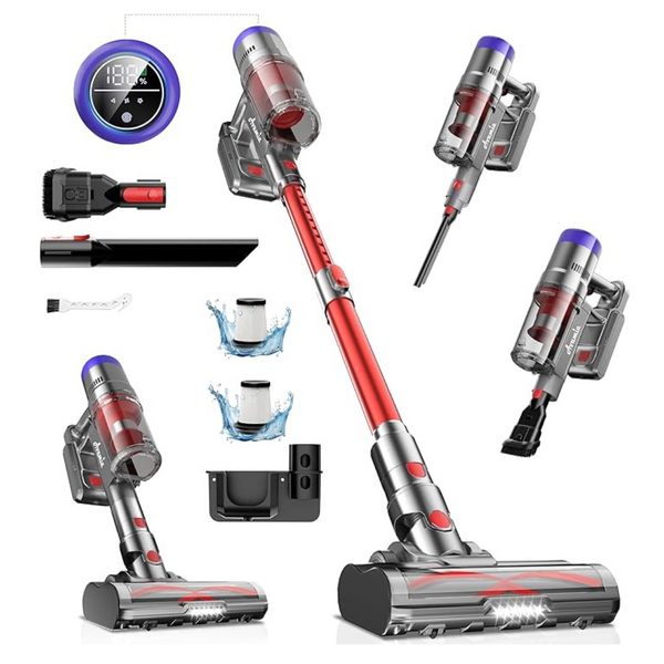 Avamia Cordless Vacuum Cleaner, Up to 55Mins Runtime, Stick Vacuum Cleaner Cordless with LED Screen, 6-in-1 Lightweight Vacuum with Anti-Tangle Brush for Hard Floor Carpet Pet Hair
