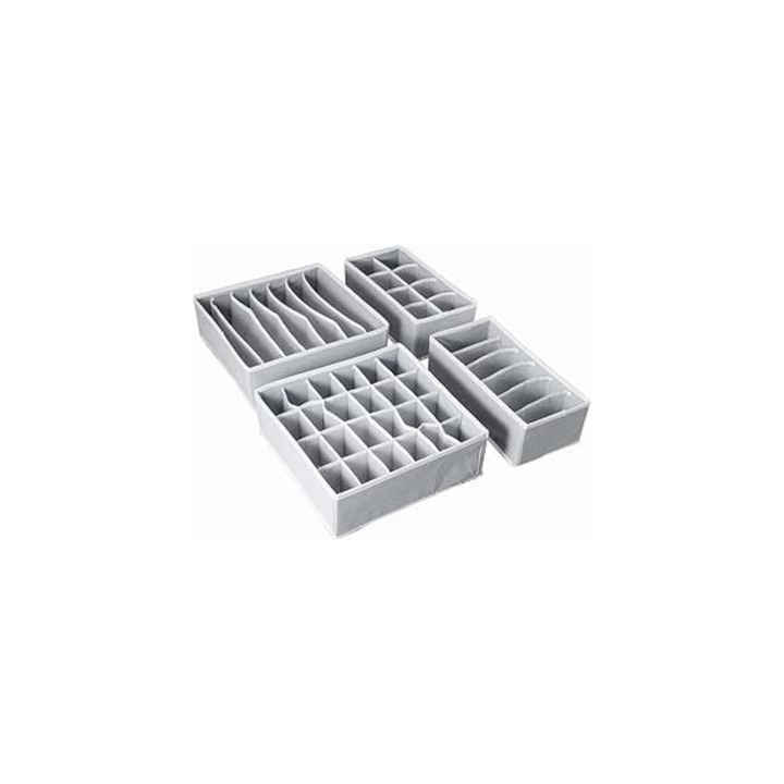 4 Pcs Foldable Drawer Organiser Dividers, Grey PP Lined Storage Boxes with 2 Bottom Boards Sturdy and Convenient - OneBag