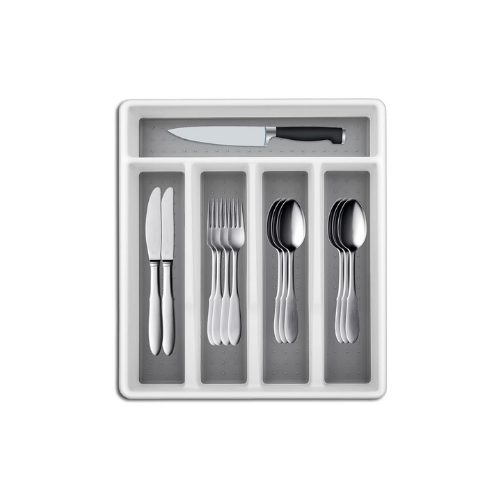 5 Compartments White Cutlery Tray, Cutlery Organizer for Home and Kitchen, Utensil Tray for Spoons and Forks - OneBag