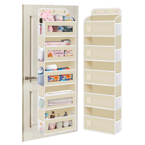 KYEVIS Beige Over The Door Organizer Storage 2 Pcs, 5 Shelves Door Organizer Hanging with 10 Mesh Pockets, Behind Door Storage - Ideal for Newborn, Nursery, and Baby Essentials Daily Use