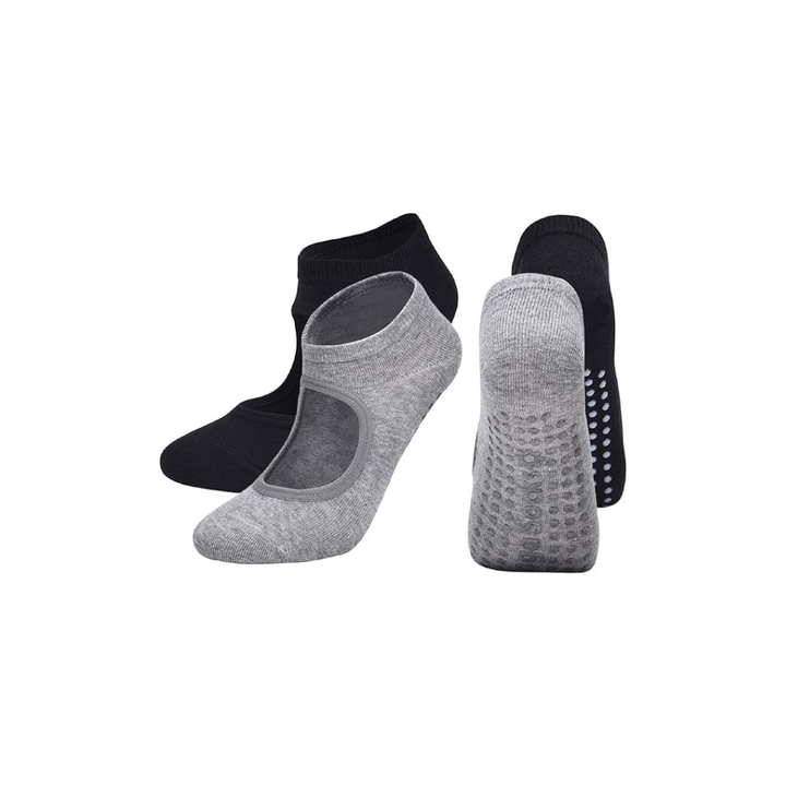 2 Pairs Black & Grey Panfurco Pilates Grip Socks Non Slip for Women, Breathable and Non-Slip Gym Yoga Socks Ladies- M - OneBag