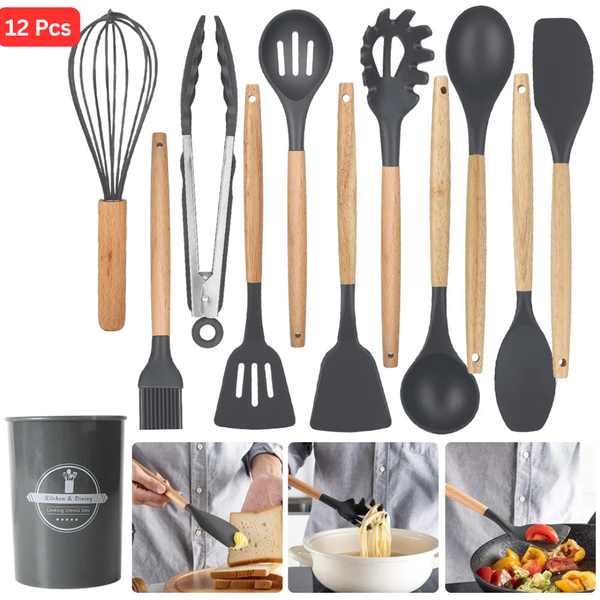 Kitchen Utensils Set Silicone Cooking Nonstick Spatula Turner Spoon Sets (Pack of 12)
