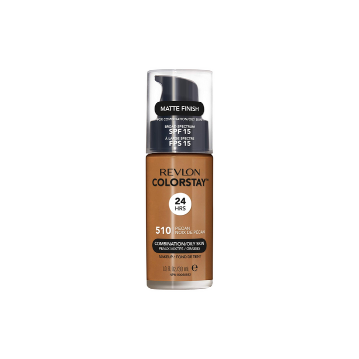 Revlon Colorstay Liquid Foundation Makeup for Combination/Oily Skin SPF 15, Longwear Medium-Full Coverage with Matte Finish, Pecan (510), 30 ml - OneBag