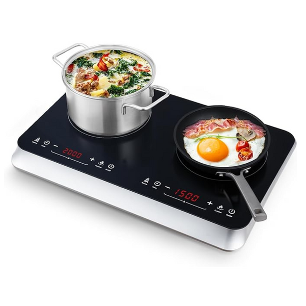 COOKTRON Double Induction Hob, Portable Induction hob with Dual Zone, Touch Control, Boost Function, 10-Level Adjustable Temperature/Power, 4-Hour Timer, Child Safety Lock, 2800W