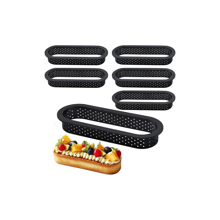 6 Pcs Oval Tart Rings Cake Molds, Perforated Pie Ring Heat-Resistant, Perforated Cake Mold Non Stick Mousse Mold for Quiche Cheese Cake Biscuit Dessert Baking Pies - OneBag