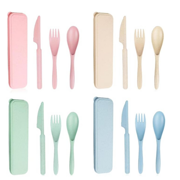 4 Pcs Camping Cutlery Set Portable Travel Cutlery Set Reusable PP Plastic Spoon Knife and Fork Set with Case for Work Home Students School Travel Lunch Picnic Daily Use (4 Colors)