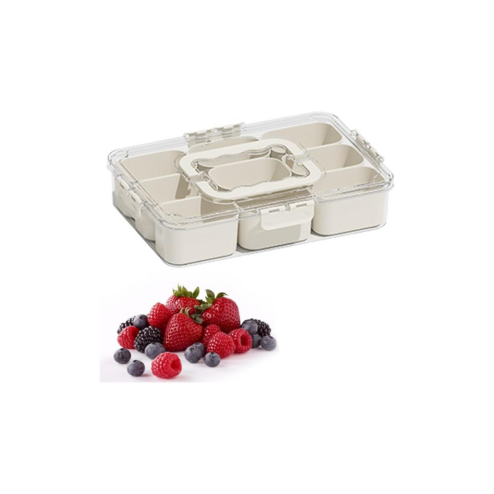 9 Compartments Divided Serving Tray with Lid and Handle, Portable Snakle Box Container, Snack Platter Oragnizer - OneBag