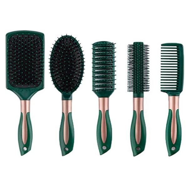 5 Pcs Hair Brush Set Anti Static Massage Oval Comb Air Cushion Vent Hair Brush Detangling Paddle Comb Hairbrush for Women All Men Wet or Dry Hair Styling, Massage, Add Shine (Green)