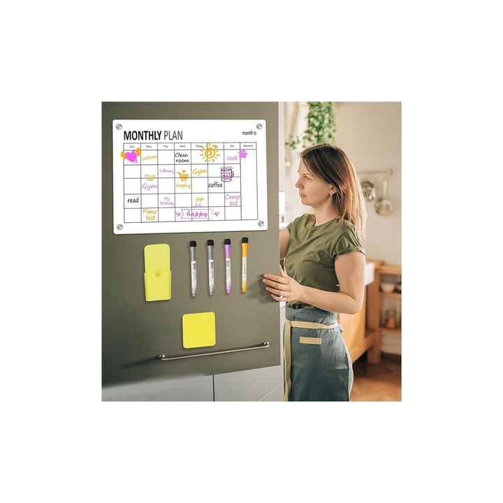 17in x 12in Monthly Planner Whiteboard Set, Acrylic Dry Erase Board Refrigerator Whiteboard, Daily Meal Planner - Includes Full Mounting Kit - OneBag