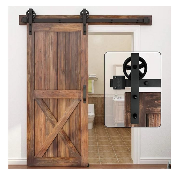 WINSOON 5FT/152cm Sliding Barn Door Hardware Track Kit Carbon Steel Flat Track System Closet Rail Sliding Kit for Single Door