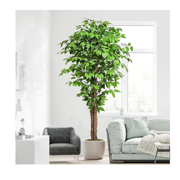 Keeplush 6ft Ficus Artificial Trees with Natural Curved Trunks, 180cm Tall Artificial Plants Tree for Indoor, Fake Ficus Tree Green Lifelike Home Decor