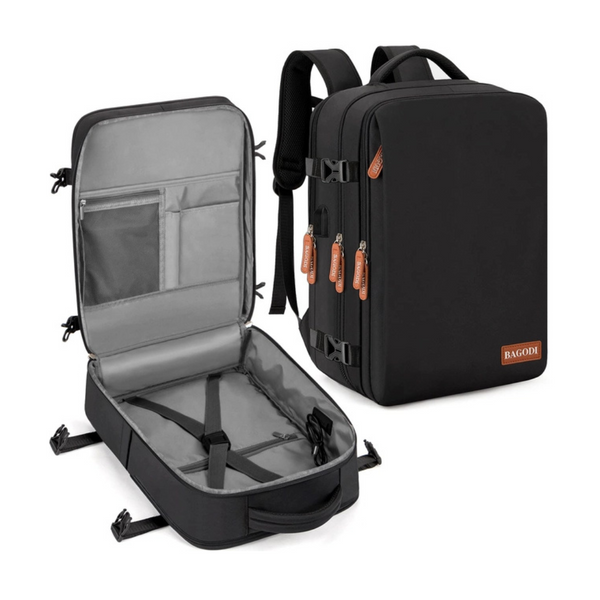 Black BAGODI Travel Laptop Backpack,15.6 Inch Flight Approved Carry on Backpack,Waterproof Large 40L Hiking Backpack Daypack