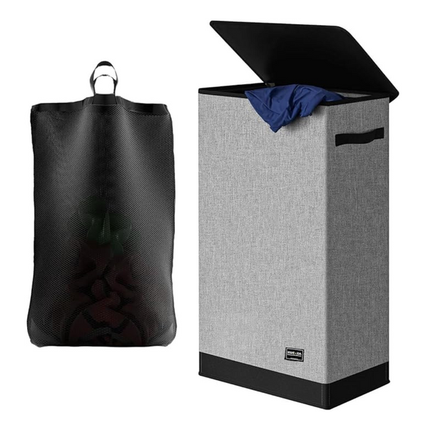 NUCAZA Slim Grey Laundry Basket, Narrow 4L Hamper with Handle, Compact Laundry Organizer for Small Spaces - Ideal for Bathroom, Bedroom, and Laundry Room