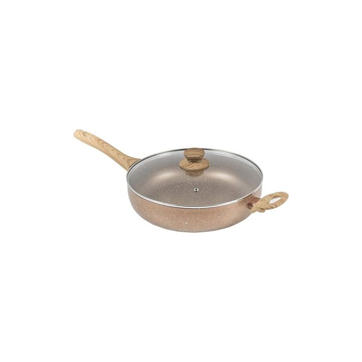 Rose Gold URBN-CHEF 28cm Deep Sauce Pan, Lidded Non Stick Ceramic Coated Induction Pot, Cooking Frying - OneBag