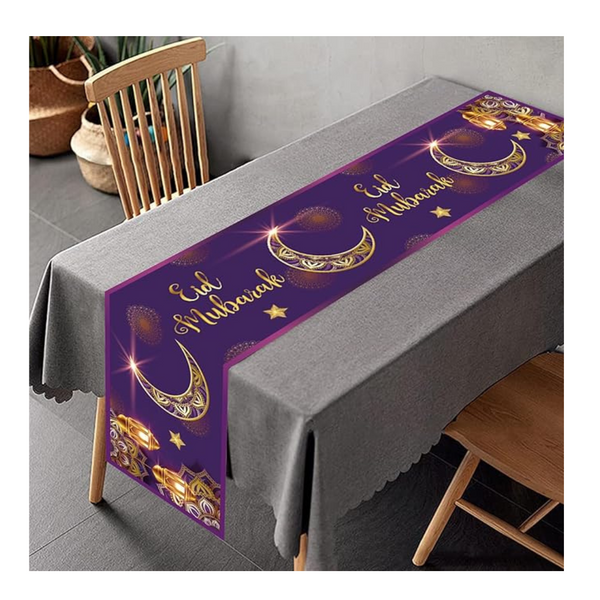 Eid Ramadan Mubarak Table Runner, 35x 180cm Star Moon Mosque Decorative Islamic Eid Adha Table Cover Polyester Table Cover Decor for Home Dinning Room Islam Muslim Party Decoration Party Favors