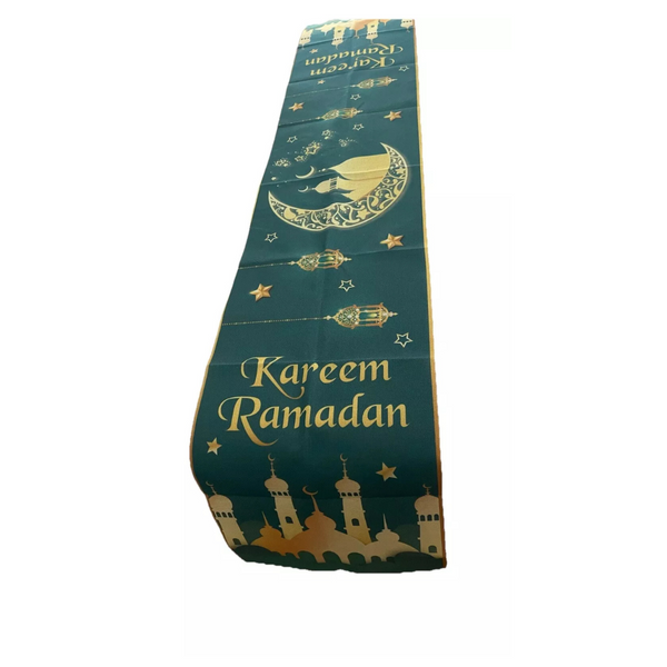 Eid Ramadan Mubarak Table Runner, 35x 180cm Star Moon Mosque Decorative Islamic Eid Adha Table Cover Polyester Table Cover Decor for Home Dinning Room Islam Muslim Party Decoration Party Favors