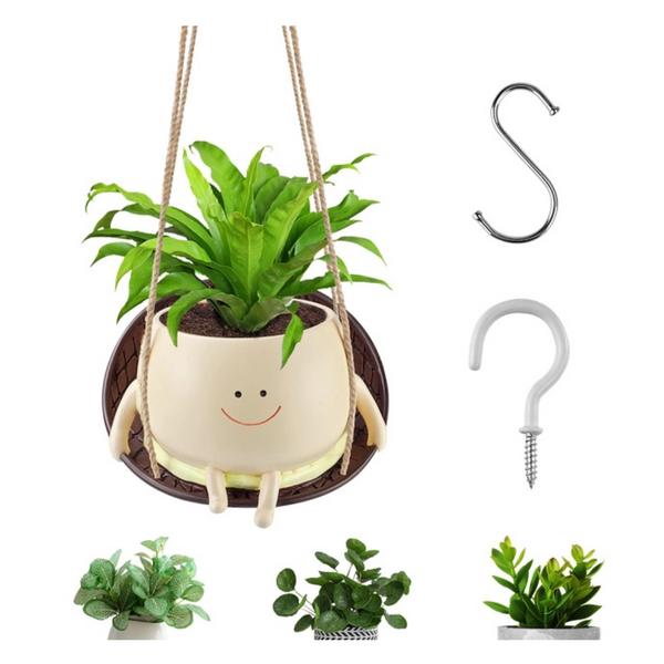 Swing Smile Face Planter Pot - Swing Chair Hanging Plant Pot, Resin Smile Face Flower Pot, Cute Plant Pot, Succulent Planter, Arbor Day Plant Lover Gift Indoor Outdoor Garden(Small) accessories 0604