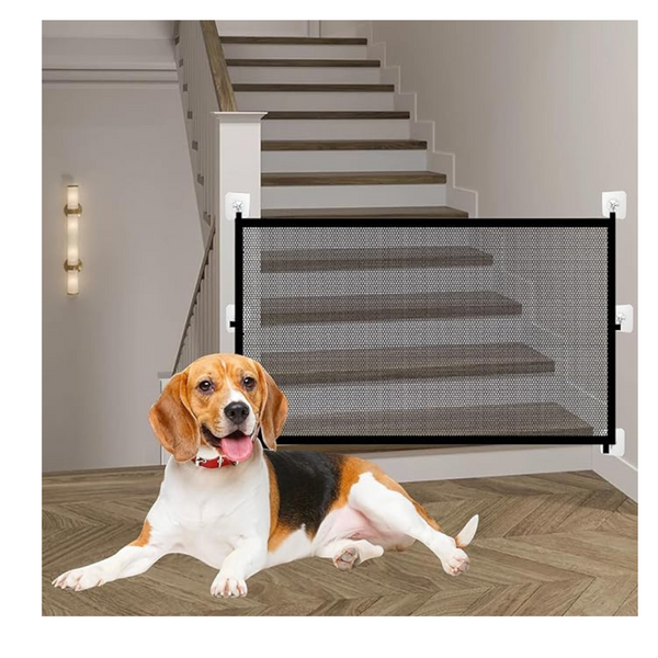 Mesh Pet Gate, 110 x 72 cm, Indoor Dog Safety Gate with 6 Adhesive Hooks