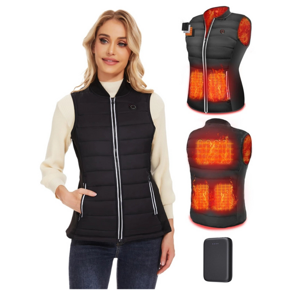 Small Vofuoti Heated Vest for Women Men, Heated Jacket with USB Electric Thermal Body Warmer, 3 Heating Settings with Power Bank, Motorcycle, Outdoor, Black