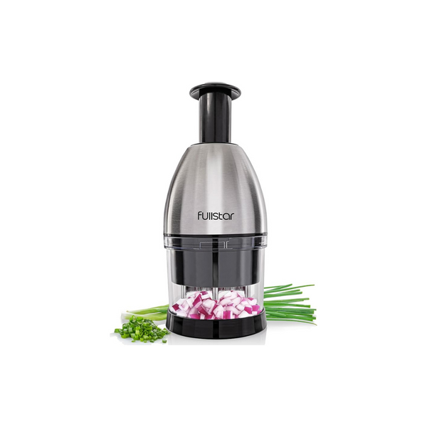 Fullstar Silver Onion Chopper, Hand Chopper for Vegetables, Stainless Steel Nut Chopper, Manual Hand Food Chopper, Handheld Food Chopper