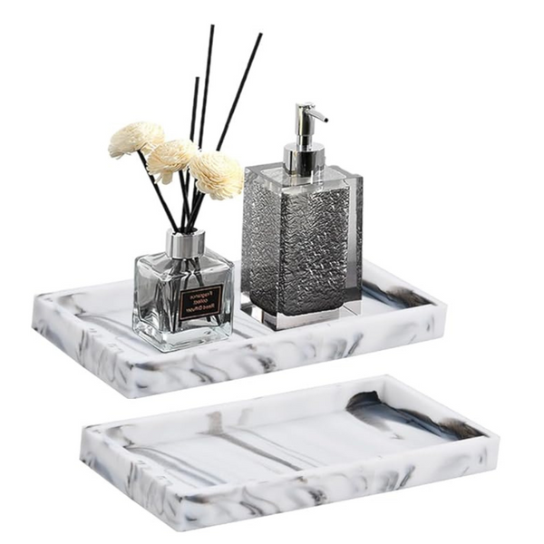 2 Pcs Bathroom Tray Organiser - Pack of 2 Rectangular Resin Trays for Bathroom, Dressing Table, Cosmetic & Tissue Candles