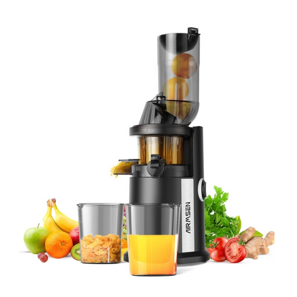 AIRMSEN Juicer Machines Cold Press Slow Juicer for Fruits and Vegetables with 82mm Wide Feed Chute for Whole Fruit Juicing Quiet & Efficient BPA-Free Powerful Motor Easy to Clean - Black