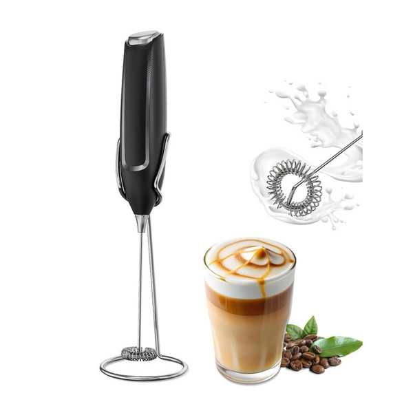 Milk Frother Handheld with Stand, Battery-Operated Electric Foam Maker Frother Wand, Whisk Drink Mixer & Foamer for Coffee, Latte, Matcha, Hot Chocolate