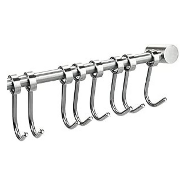 MASS DYNAMIC 12 Hooks Wall Mounted Hanging Rail Rack for Kitchen Utensil Gadget Bathroom Holder Tool (SUS 304 - Solid Stainless Steel, Will not Rust)