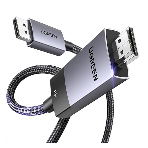 UGREEN DisplayPort to HDMI Cable Uni-Directional Braided 8K@60Hz, 4K@240Hz/120Hz, 2K@240Hz DP 1.4 to HDMI 2.1 High Speed Support 3D/HDCP 2.3/Active HDR Multi-Screen for Monitor Projector Laptop (2M)
