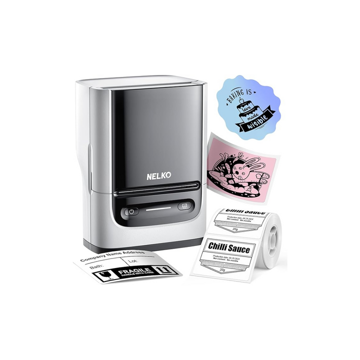 White Nelko PM220 Bluetooth Thermal Label Printer, 2 Inch Portable Label Maker Machine for iOS & Android Phone, sticker printer for Clothing, Retail, Address, Barcode, Home - OneBag