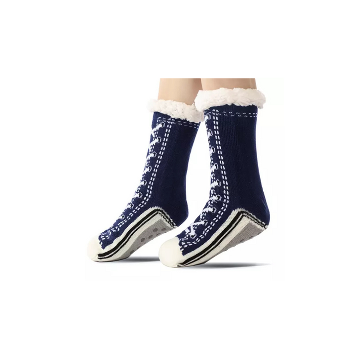 Navy Blue One Size Briskrhythm Socks, Ultra-Thick Cashmere Slipper Home Socks, Fleece Lined Fuzzy Slipper Socks, Non Slip Warm Fuzzy Socks - OneBag