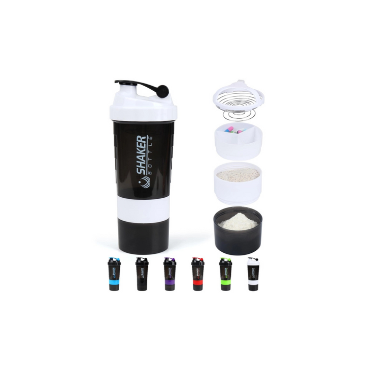 VIGIND Non Slip 3 Layer 16 oz Shake Cup with Pill Tray Storage, White Protein Shaker Bottle,Leak Proof Sports Water Bottle for Protein Mixer - OneBag
